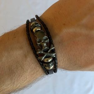 Black Leather Skull Bracelet